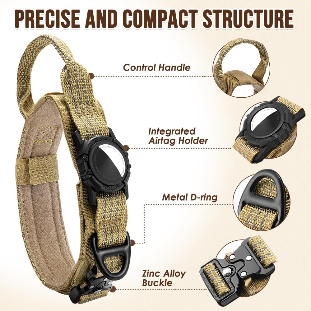 Slowton Tactical Dog Collar with Airtag Holder, Adjustable Nylon Dog Collar with Metal Buckle and Control Handle, Military Thick Dog Collar for Medium Large Dogs image number 5