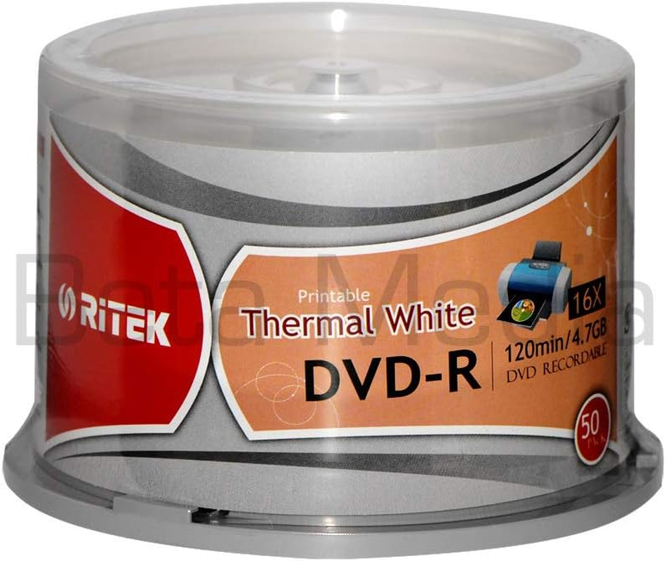 50 Ritek Blank White Thermal Full Hub Printable DVD-R 16X