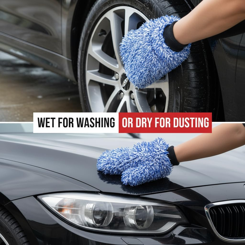 Car Wash Mitt 2 Pack, Premium Microfiber Car Wash Gloves, Scratch Free Wash Mitt for Cars, Super Absorbent, Machine Washable-Ruibex image number 3
