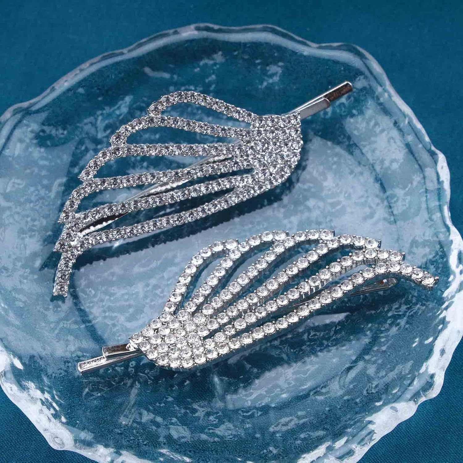 Yheakne Boho Crystal Wings Hair Clip Pin Angel Wings Hair Clip Pins Vintage Silver Rhinestone Hair Clips Decorative Bobby Pin Shiny Wedding Hair Accessories for Women and Girls (Right Side)