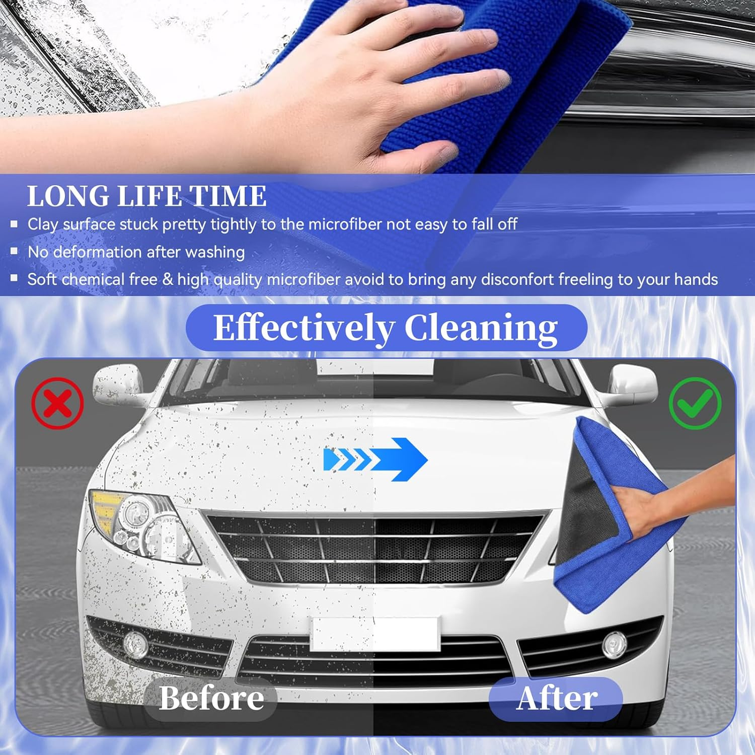 Magic Clay Car Wash Towel, Reusable Car Beauty Cleaning Cloth, Deep Cleaning Towel for Vehicle Paint, Glass, Windows & Headlights, Quick & Effortless Stubborn Contaminant Removal (Purple) - Blue image number 2