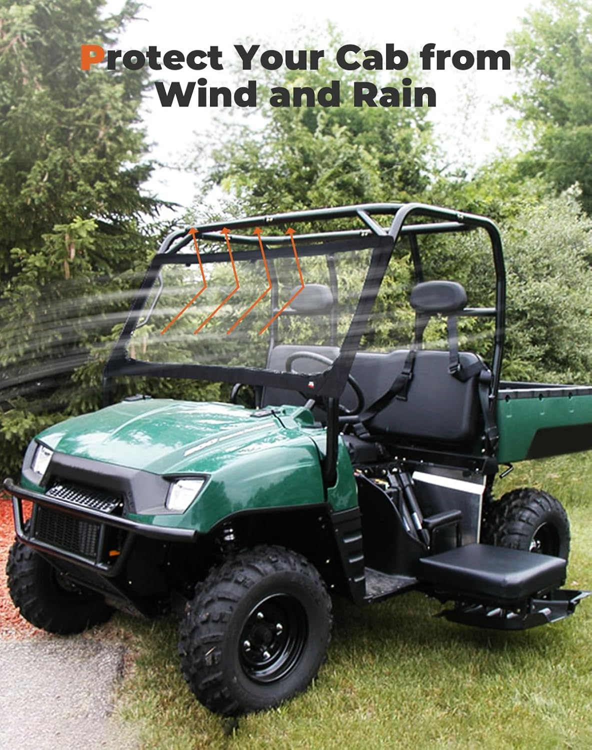 Kemimoto UTV Front Windshield Compatible with Kawasaki Mule 3000 2001-2008 Mule 2500 1994-2005 Compatible with Polaris Ranger 2002-2008 Waterproof Soft Front Window image number 1