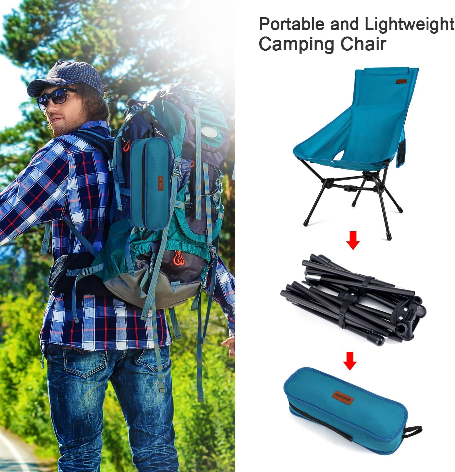 RISEPRO Upgraded Outdoor Camping Chair Portable Lightweight High Back Folding Camp Chairs with Sturdy Triangular Structure & 2-Sided Pocket for Outdoor Backpacking Hiking Travel Picnic Fishing DC image number 6