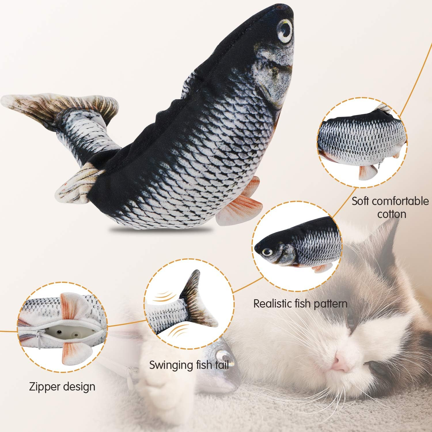 Flopping Fish Toy for Dogs, Interactive Floppy Fish Dog Toy, Dancing Wiggle Cat Kicker Fish Catnip Toys, Electric Realistic Funny Flipping Catfish Toy for Dog Cat Exercise image number 4