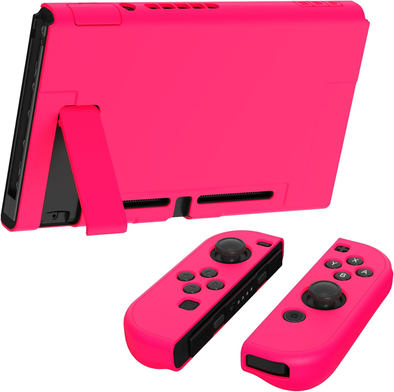 Playvital Upgraded Dockable Case Grip Cover for Nintendo Switch, Ergonomic Protective Case for Nintendo Switch, Separable Protector Hard Shell for Joycon - Bright Pink image number 2