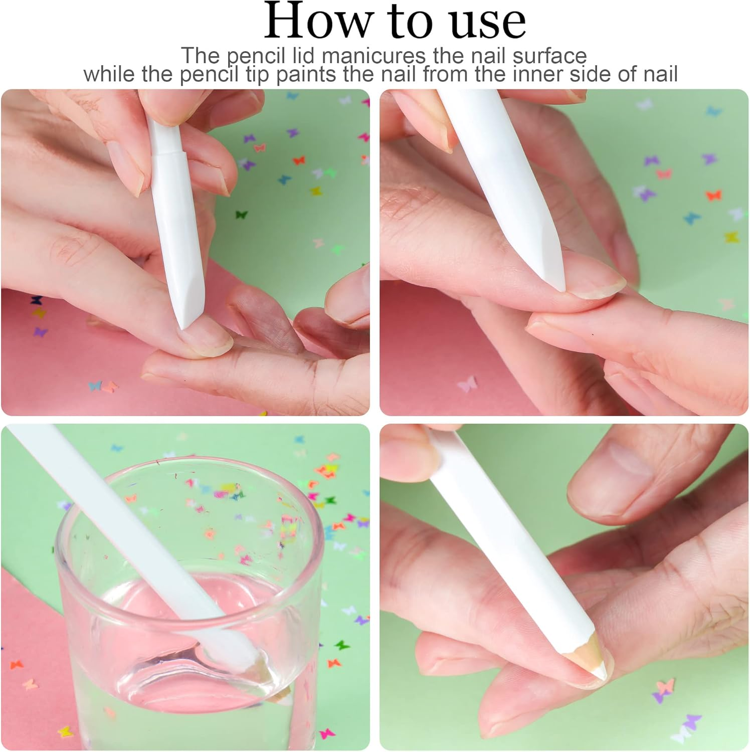 Maitys 10 Pieces White Nail Pencil 2-In-1 Whitening French Manicure Pencil under Nail with Cuticle Pusher for Manicure Supplies Art DIY Tool image number 1