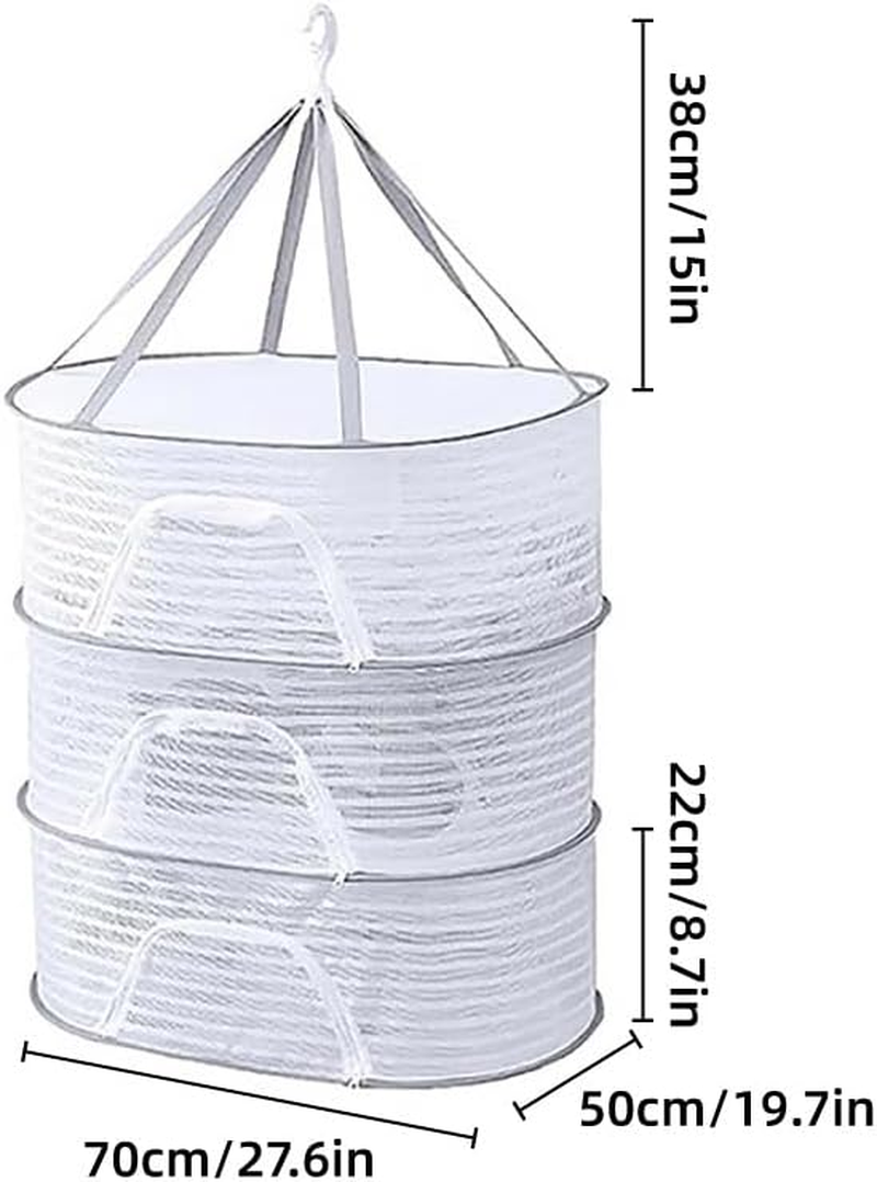 AIMALL 2-Layer or 3-Layer Foldable Drying Net &ndash; 27.6 X 19.7 Inch Hanging Mesh Basket for Vegetables, Fish, and Dry Goods, Fly-Proof with Windproof Hook - 2-Tier image number 3