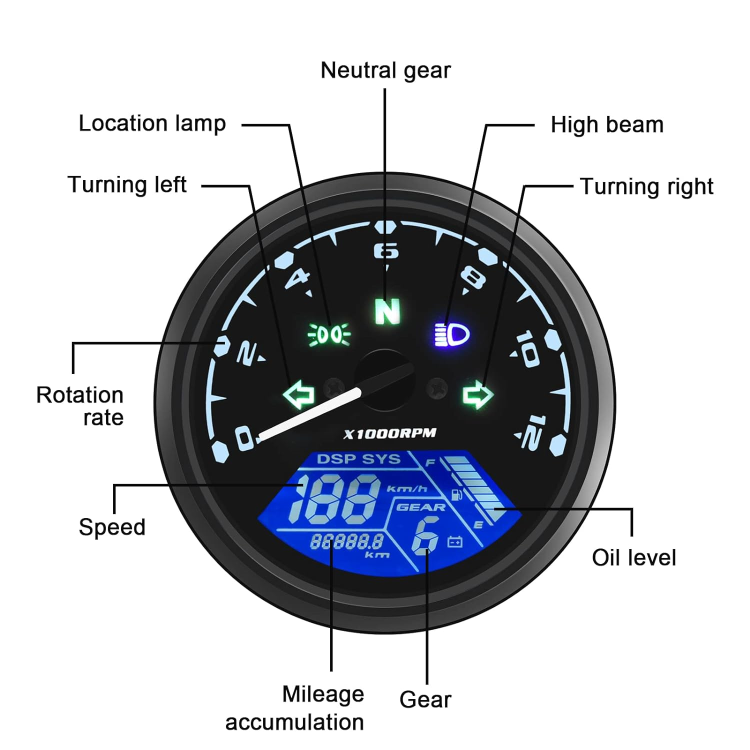 Motorcycle Digital Speedometer Tachometer Gauge DC 12V Universal Tachometer Gauge Motorcycle Gauge Motorcycle LCD Tachometer Odometer Fuel Meter Digital Gauge Universal for Motorcycle