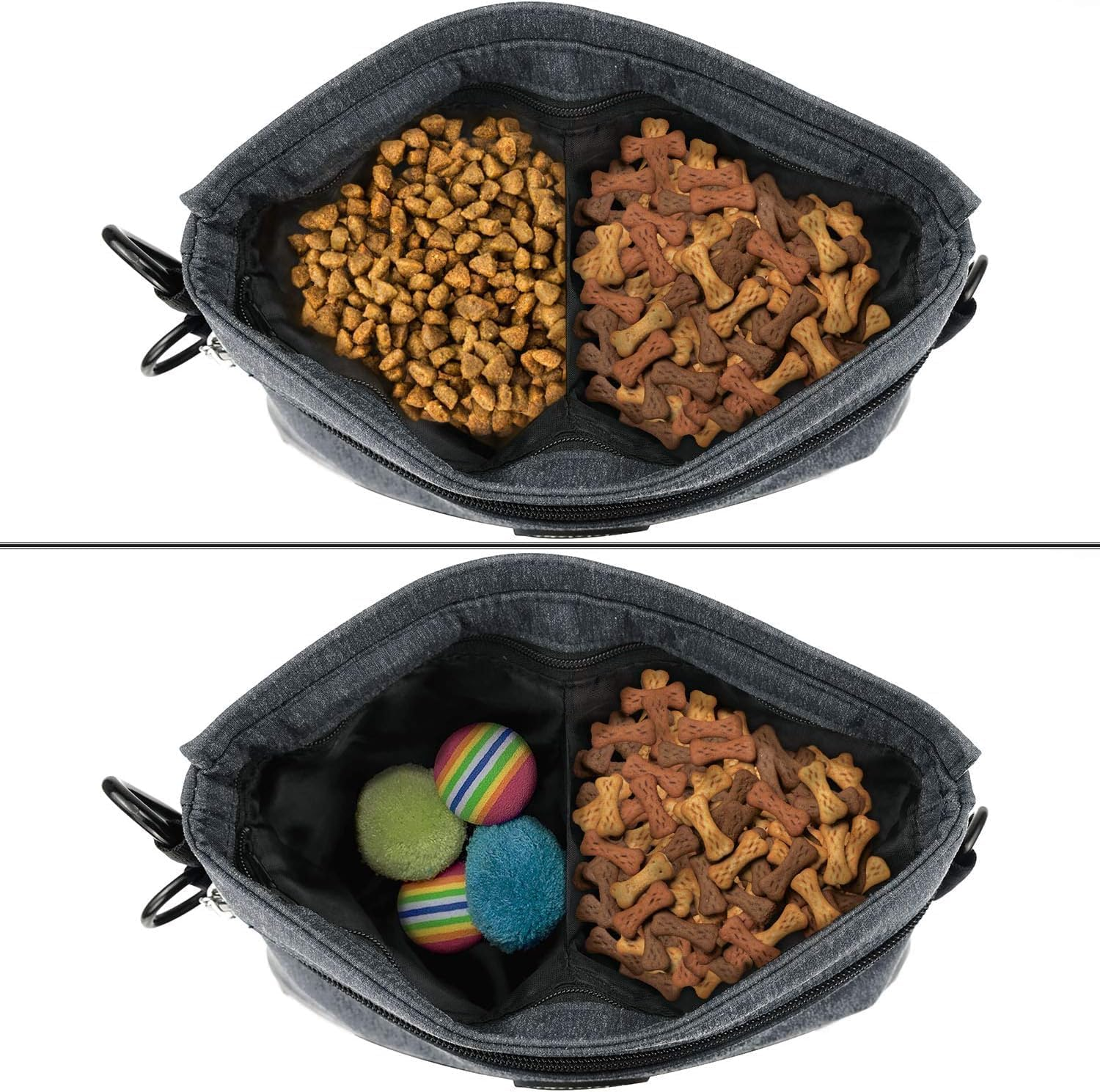 Viklluyr Dog Treat Pouch Bag with Magnetic Closure, 2 Zip Pockets, Dog Food Bag with Removable Inner Pocket, Padded Shoulder Strap, Perfect Food Bag for Agility Training - Including Carabiner image number 4