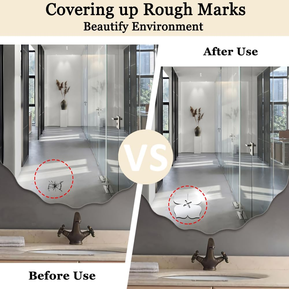 18 Pcs Acrylic Mirror Floral Wall Stickers, Self Adhesive Removable Wall Decal Mirror Set, Silver 3D Flower DIY Art Wall Decoration for Bedroom Home Living Room Sofa TV Background Decor image number 1