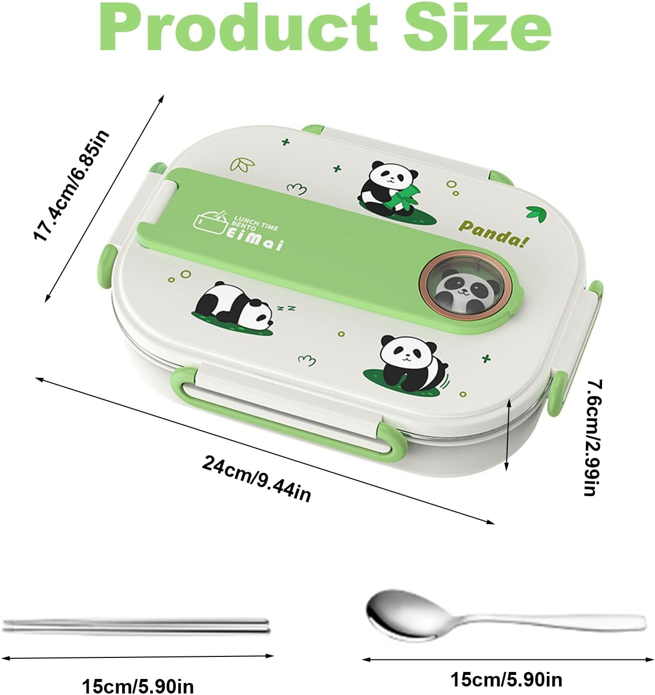 Lunch Box Cute Insulated Lunch Box Set - Thermal Bento Box Stainless Steel Microwave Safe Food Container with Cutlery - 6H Heat Retention (2-Grid-Panda)