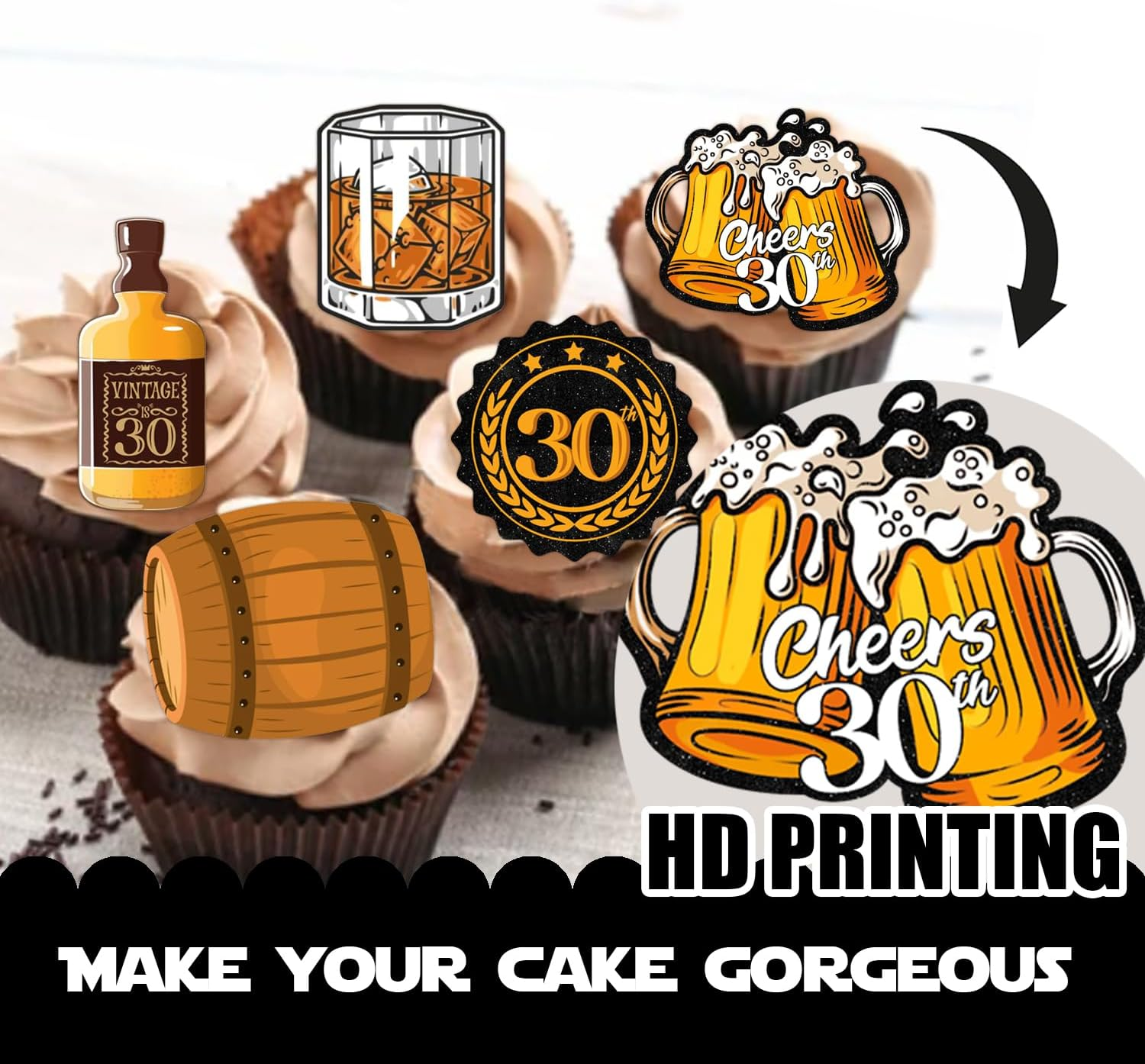 S-Cp-1030Ice Cream Fruit Dessert Cupcake Topper Colorful Glitter Happy Birthday Sensory Pop Game Theme Decor Supplies Baby Shower Boys Girls Birthday Party Decorations image number 1