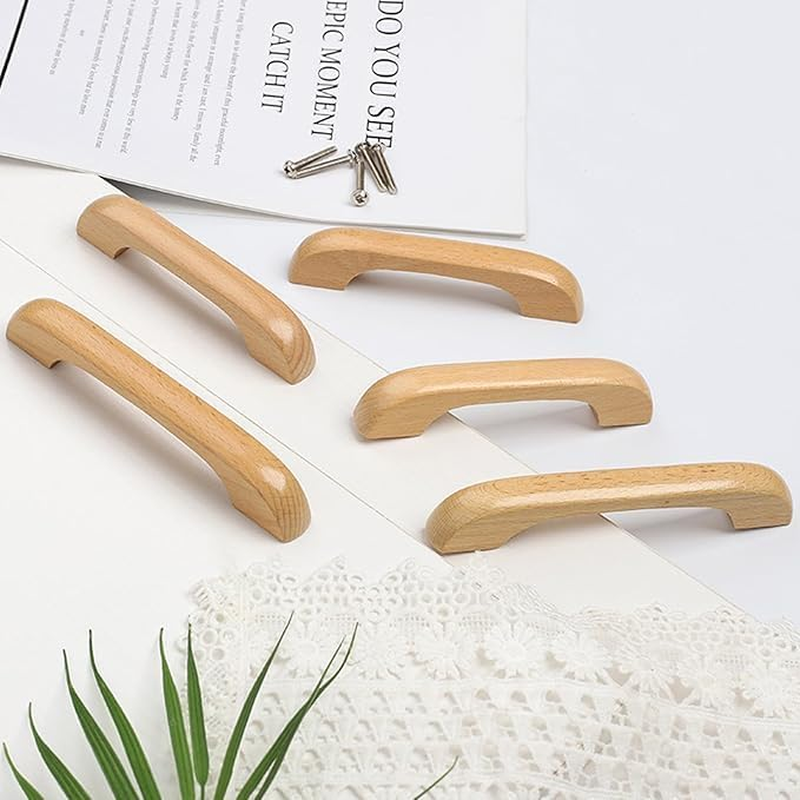 10 PCS Wooden Drawer Pulls Wooden Handles Wood Cabinet Pulls Unfinished Knobs Pulls Handles with Screws Wood Handles for Drawers Dresser Wardrobe image number 4