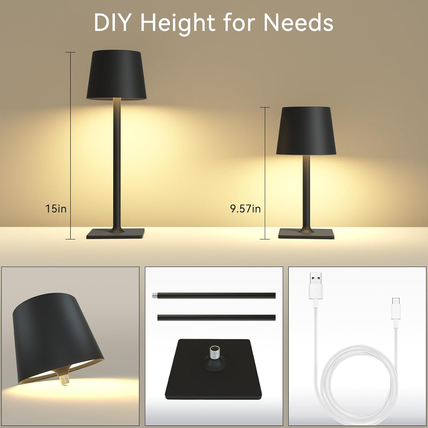 Yogaret 2 Pack Rechargeable Table Lamps,Cordless Lamp with 6000Mah Battery Operated, Portable Indoor/Outdoor Table Lamp for Patio Restaurant Home Dinner Dining Kitchen,Waterproof & Wireless - Blue image number 3