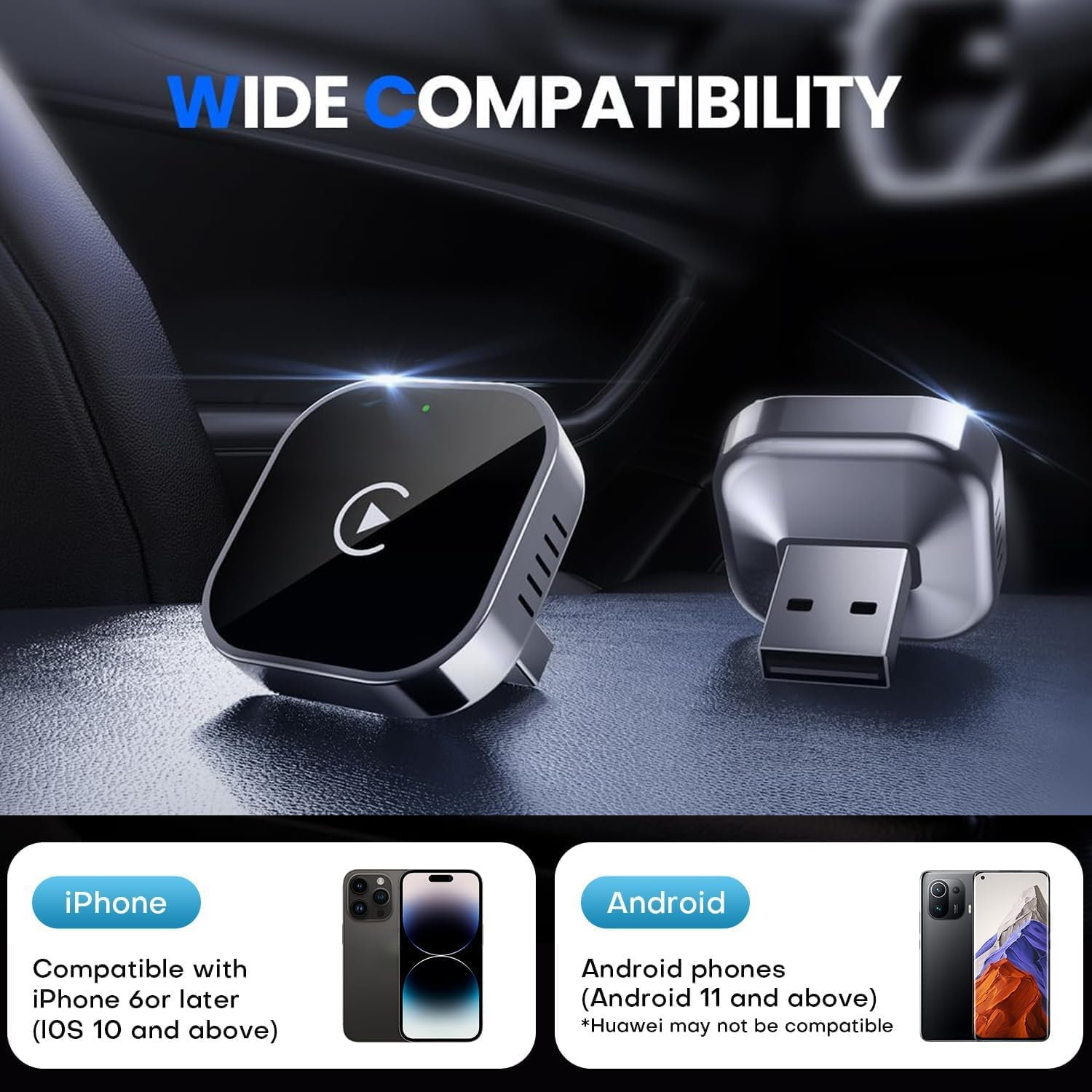 Wireless Carplay Adapter Android Auto Adapter, Plug Play Mini USB Stable Carplay Wireless Dongle for Apple Wired Carplay Cars Ios 10 Android 11 and above (2017+ Cars) image number 6