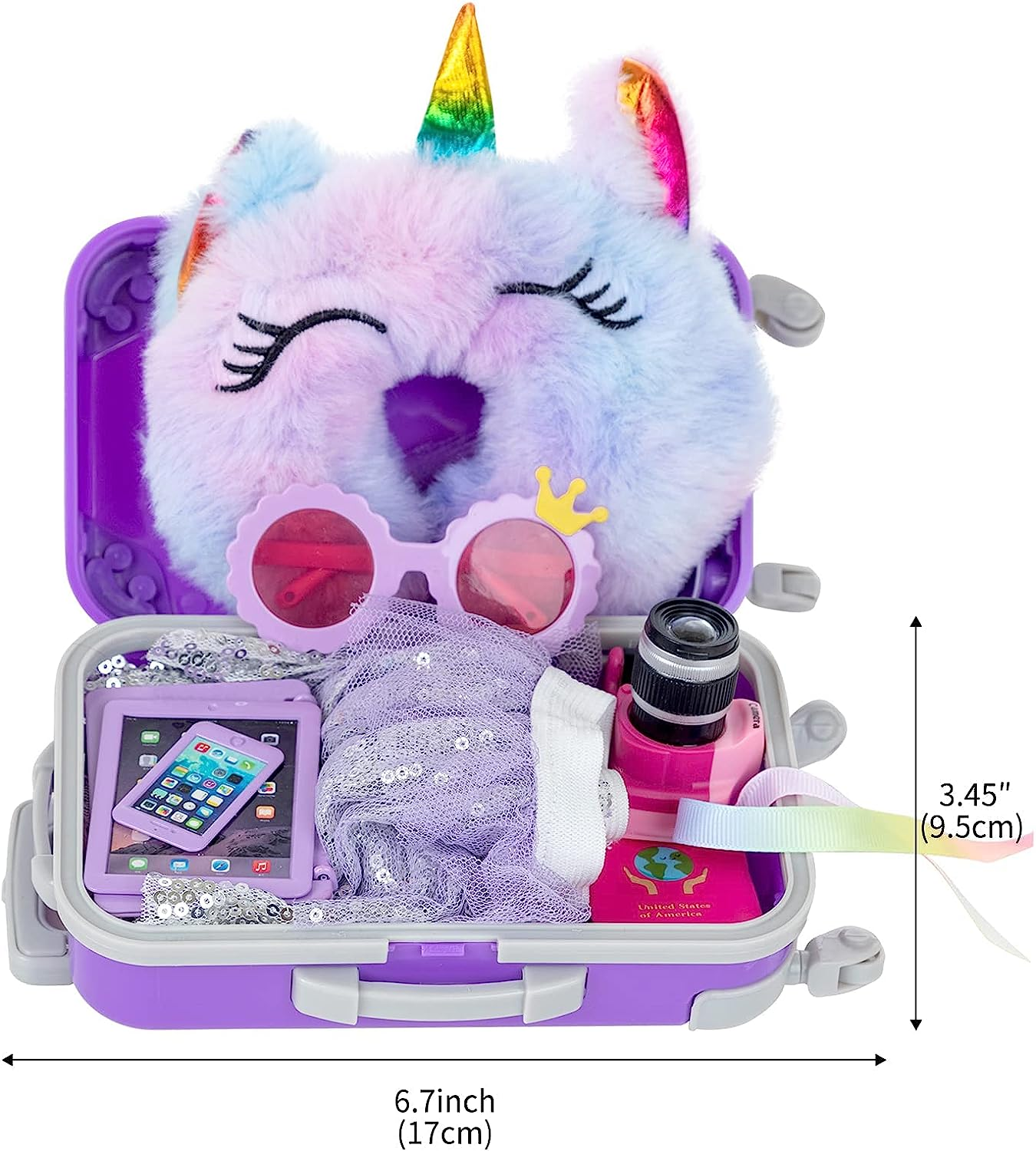 ZNTWEI American 18 Inch Girl Doll Travel Suitcase Play Set with 18 Inch Doll Clothes and Accessories Including Sunglasses Camera Computer Phone Ipad Travel Pillow Ect image number 3