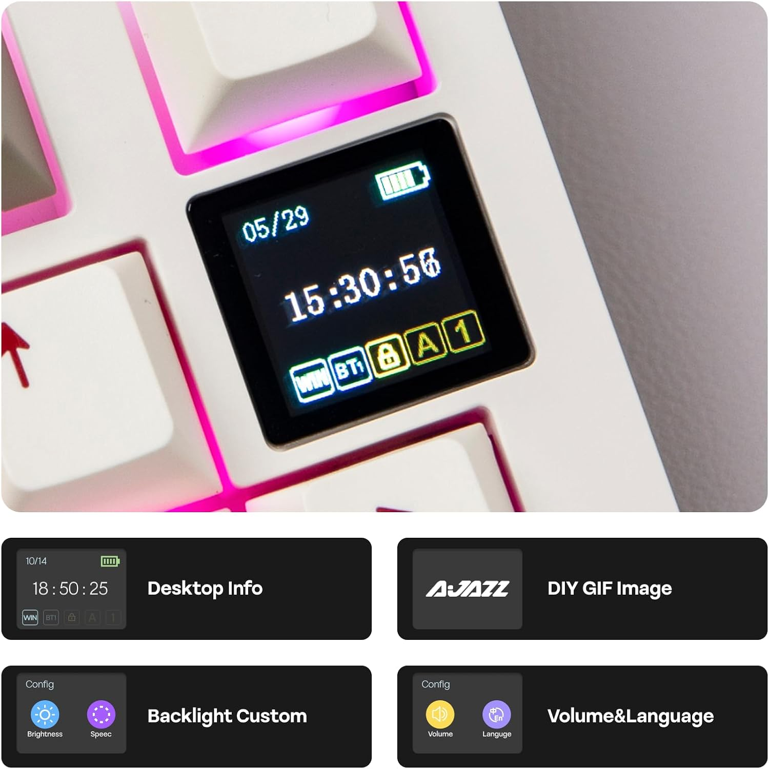 EPOMAKER Ajazz AK820 PRO Wireless Gaming Keyboard with TFT Screen and Knob, Hot Swappable, 2.4Ghz/Usb/Bt5.0, 75% Mechanical Keyboard for Pc/Mac/Office/Gaming (Beige, Dreamy Switch) image number 5