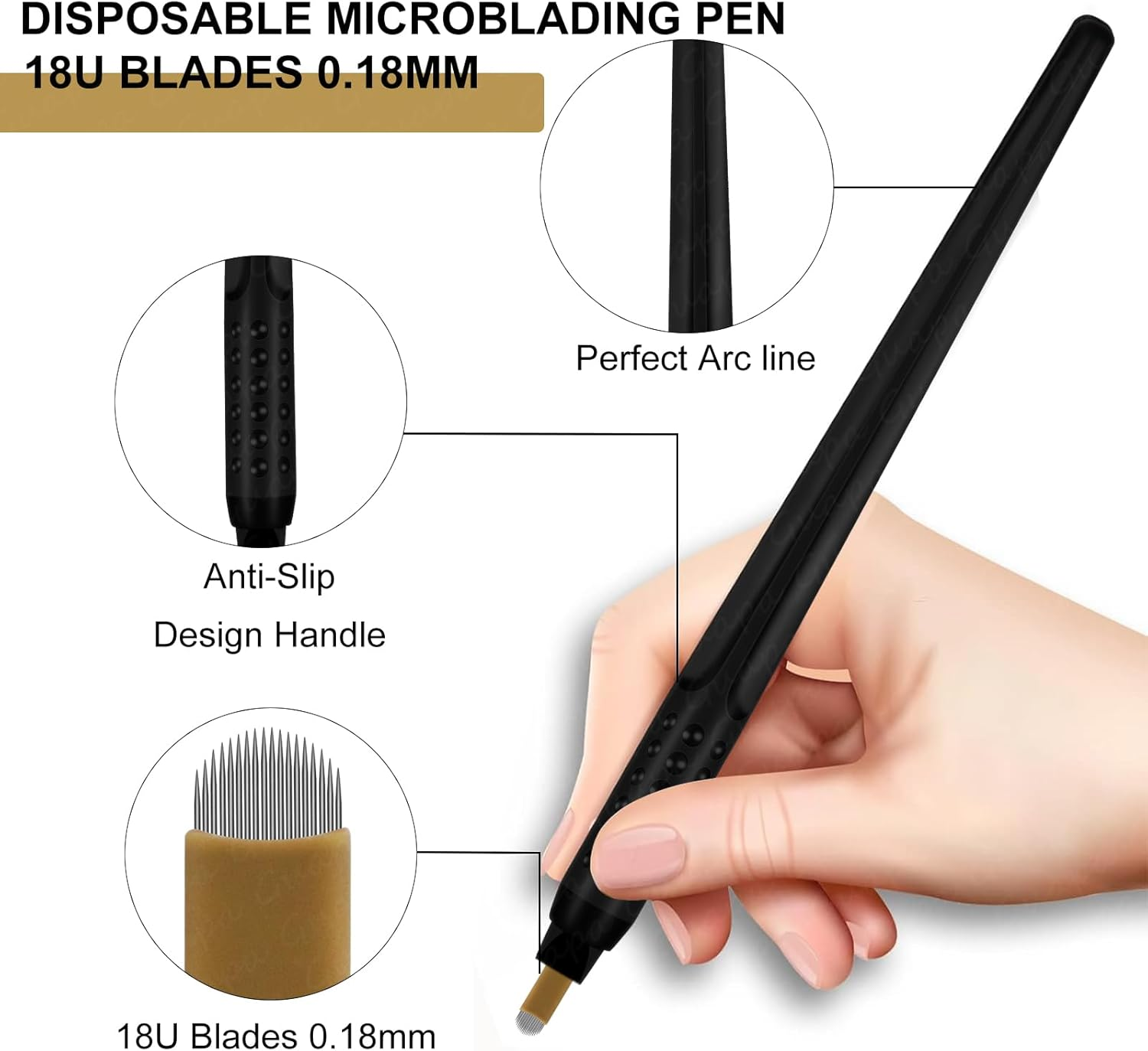 Pack of 10 Disposable Microblading Pens for Eyebrows, Eyeliner and Lips. Semi-Permanent Tattoo Tool with Comfortable Grip, Suitable for Beginners (10PCS 0.18Mm 18U) image number 6