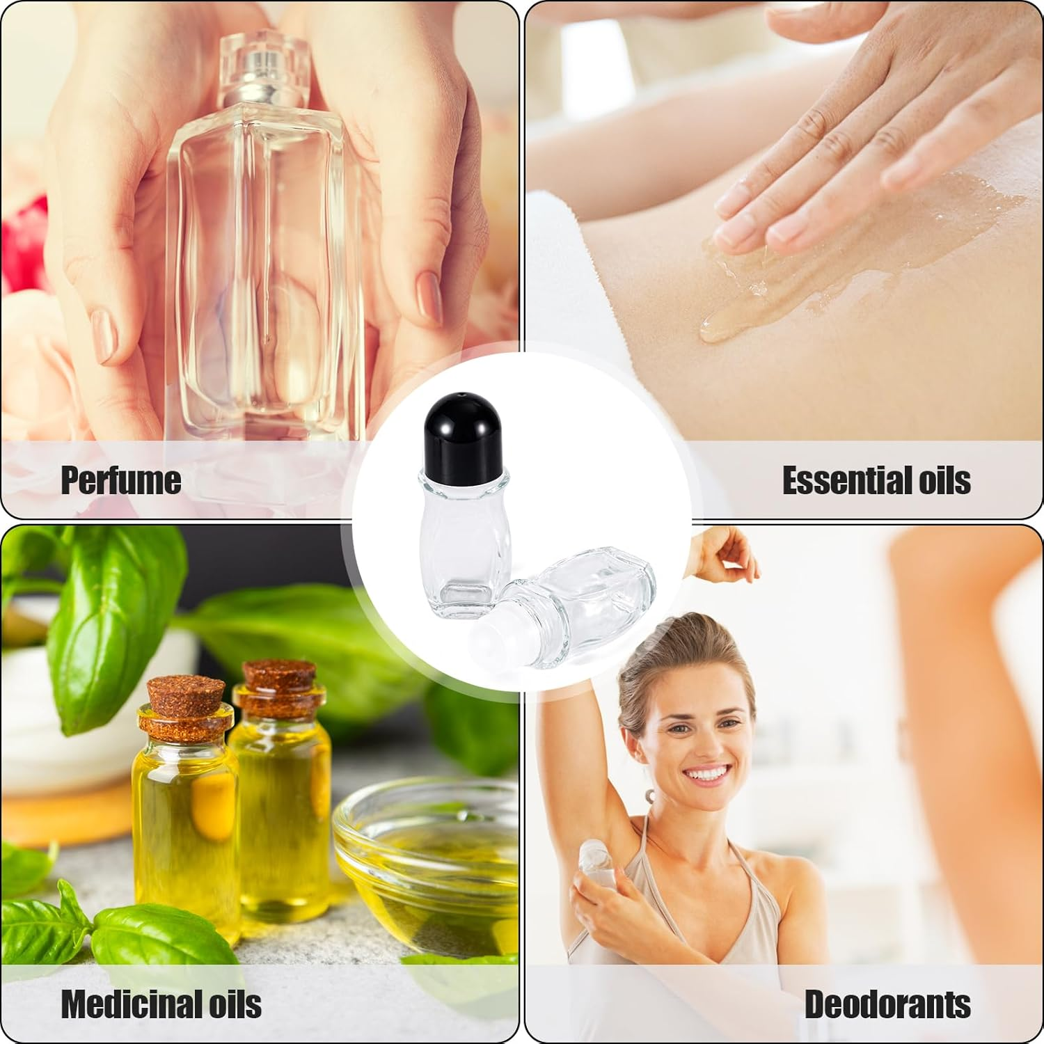 PEUTIER 2Pcs Clear Oil Roller Bottles, 1.76Oz Leak-Proof Essential Oil Bottles Roller Ball Compact Roll-On Bottles Refillable Cosmetic Containers Roller Vials for Perfume Essential Oil (Black) image number 6