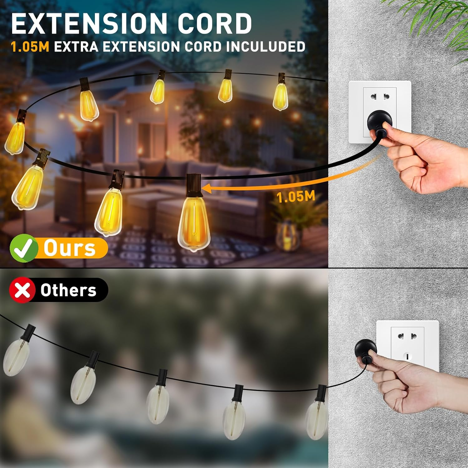 ROSHIN ST38 Solar Festoon Lights Outdoor, 15M(49FT) 15 Bulbs+1 Spare LED String Outdoor Lights, IP45 Waterproof and Shatterproof Fairy Lights for Beach, Garden, Yard, Camping, Party, Wedding image number 5