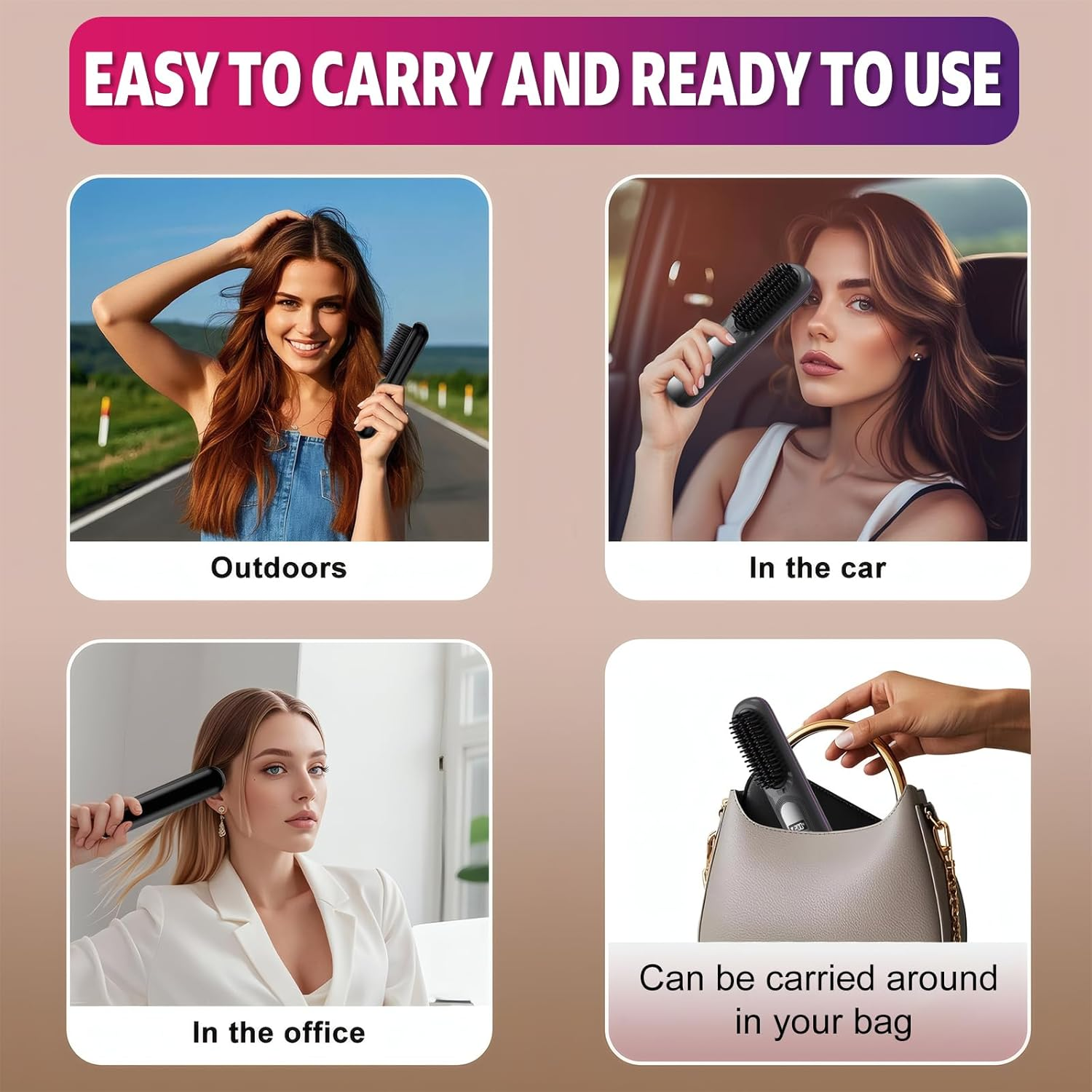 Cordless Hair Straightening Brush, Rechargeable Hair Straightening Brush, 200 Million Negative Ions Portable Travel Hair Straightener, 4 Temperature Modes, 30 Seconds Heating Mini Dual Purpose Straightening & Curling Brush, for Hair and Beard (Black) image number 6