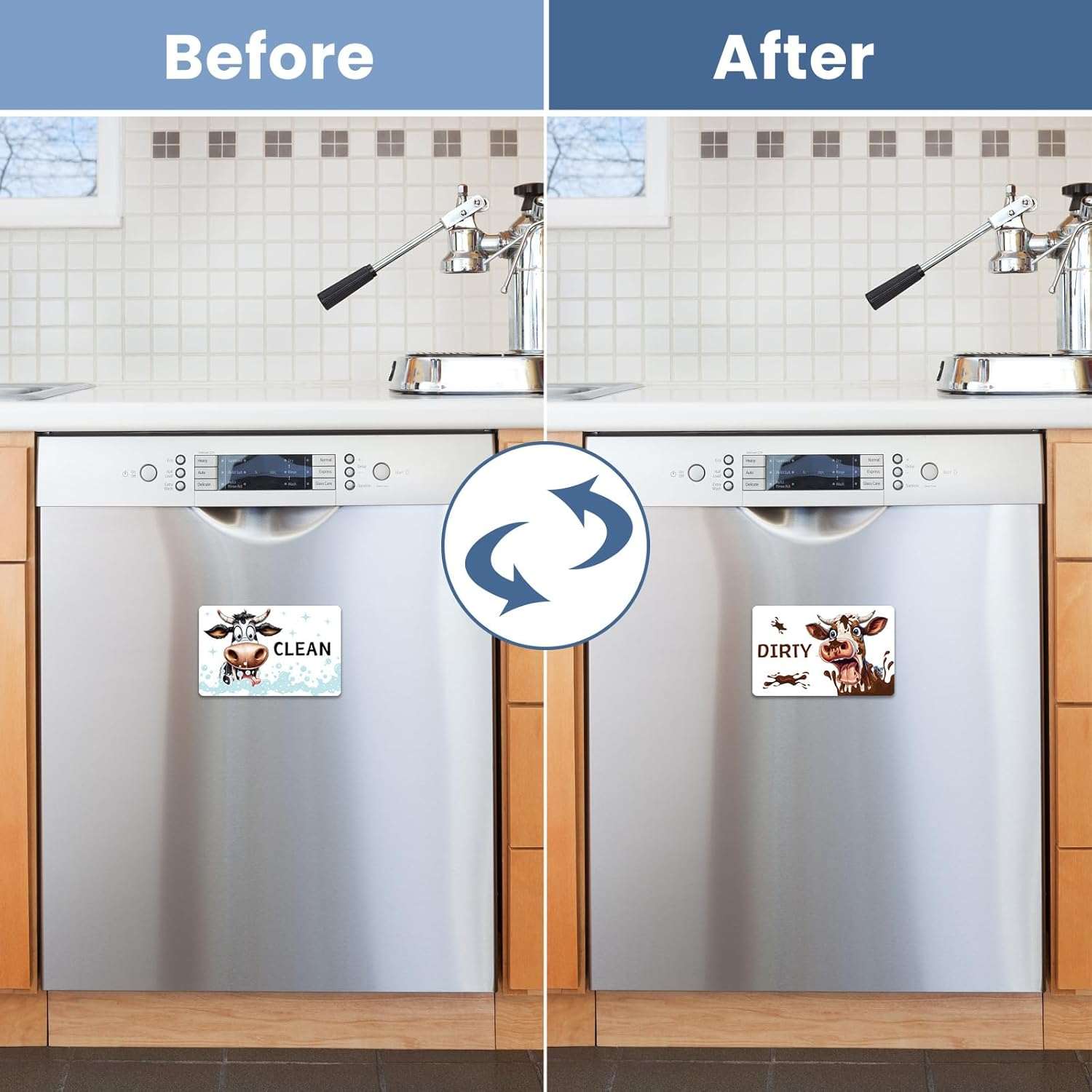 HSSPIRITZ Funny Cow Cute Cartoon Clean Dirty Dishwasher Magnet,Washing Machine Magnet Flip,Cow Kitchen Refrigerator Clean Dirty Sign,Double Sided Strong/Non Scratch(Cow) image number 6