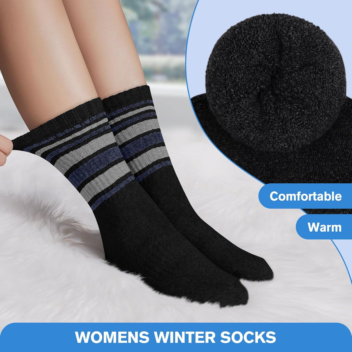SIMIYA 5 Pairs Merino Wool Socks for Women, Winter Extra Thick Thermal Warm Hiking Socks Women Crew Cushion Socks image number 2
