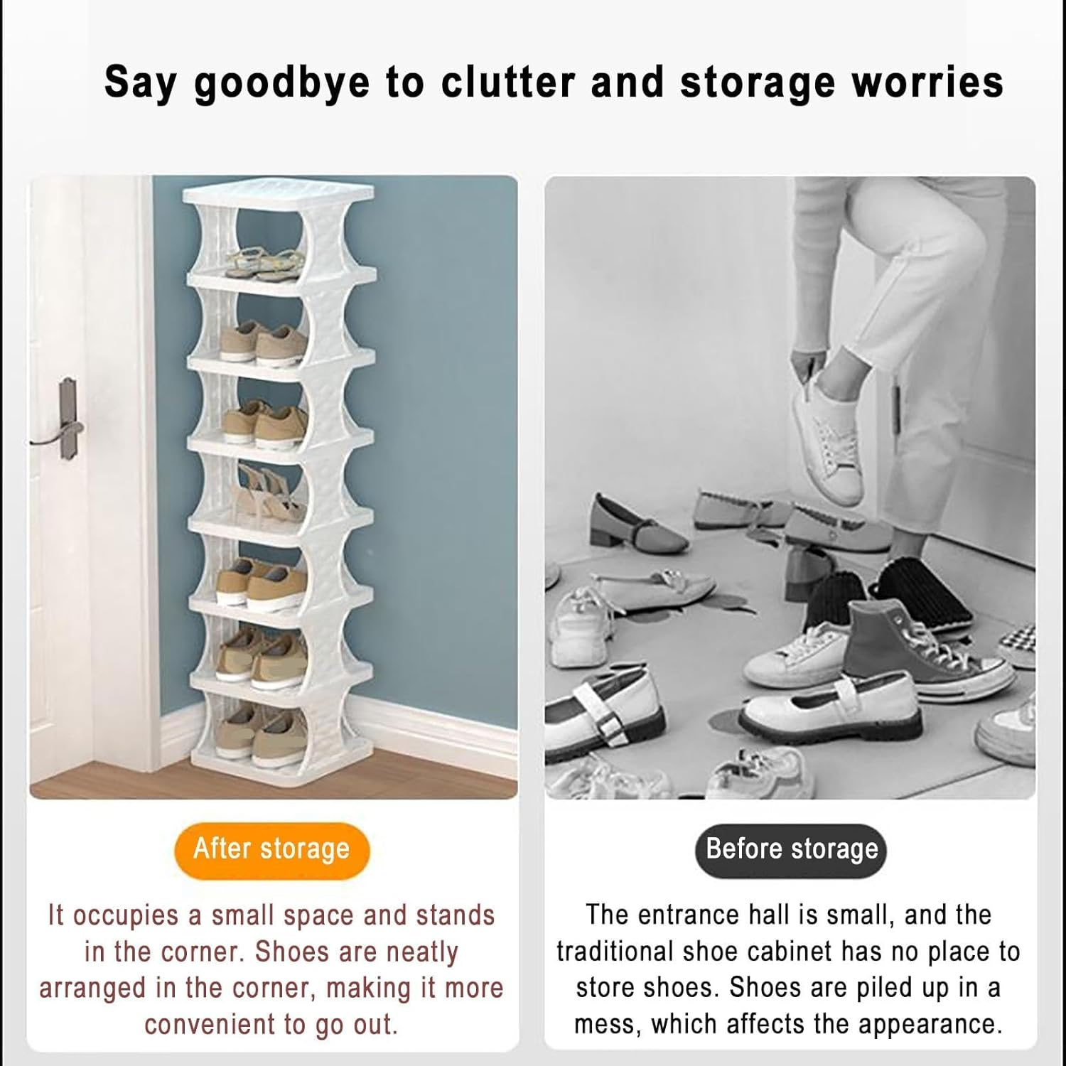 Shoe Rack, 6 Tier Shoe Shelf without Assembly, Narrow Small Shoe Storage Space Saving, Shoe Organizer for Closet, Front Door Entrance, Entryway, Bedroom,