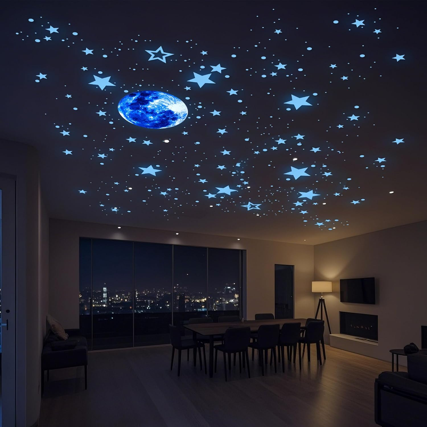 Glow in the Dark Stars for Ceiling, Moon Planet Star Stickers for Wall Decor, Glow in the Dark Star Stickers and Dots Wall Stickers Decor, Boys Room Decor and Nursery Decor, Blue(7.8In, 435Pcs) image number 3