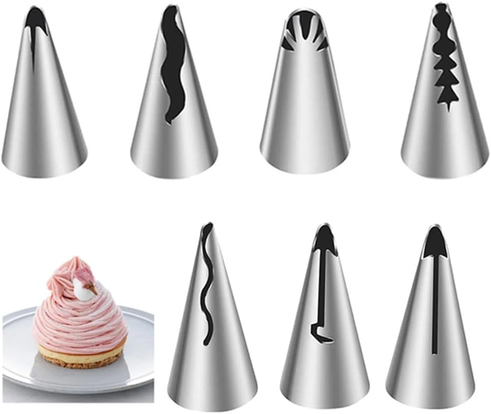 Piping Tips for Cake Decorating,Caasfooy 7 Pcscake Decorating Kit, Stainless Steel Ruffle Piping Tips, Frosting Tools for Baking DIY Kitchen Tools Pastry Bag Set image number 4