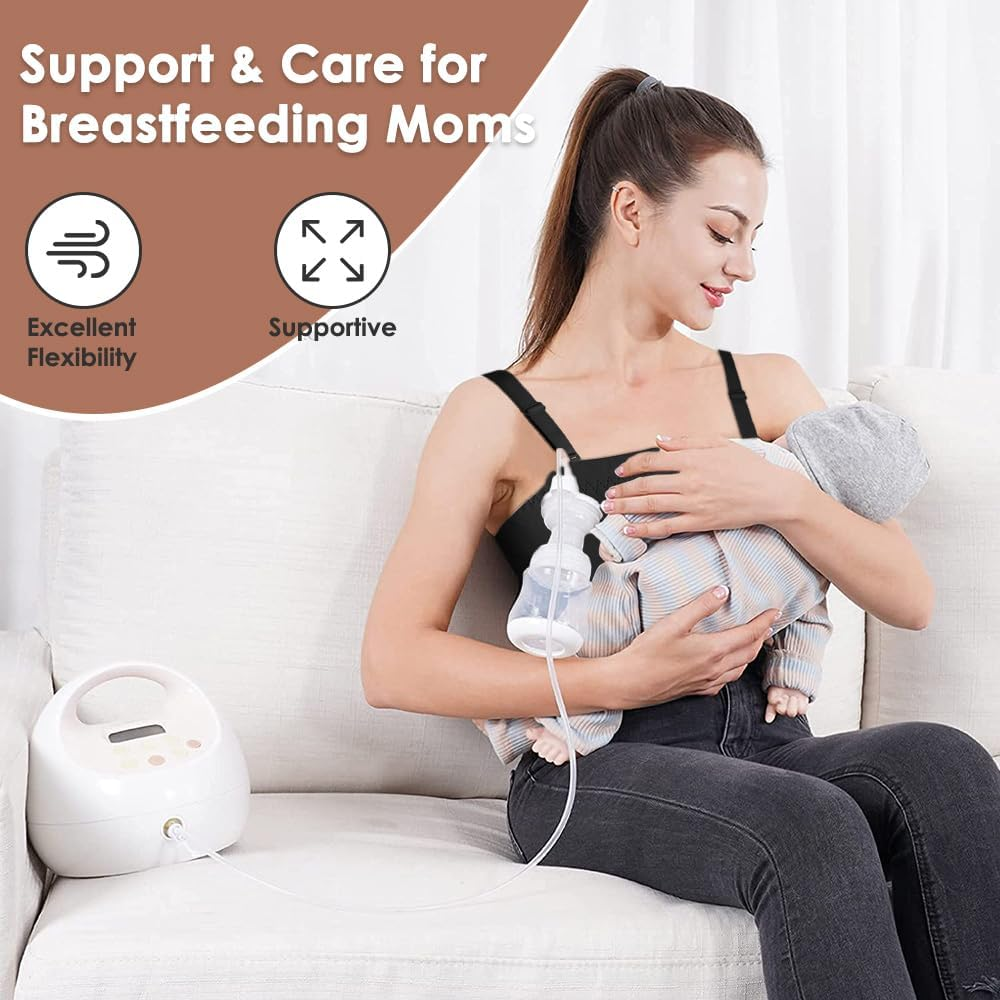 Autowt Hands Free Pumping Bra, Front Zipper Breast Pump Bra, Comfortable and Adjustable Hook&Loop Back Nursing Bra, for Most Breast Pumps image number 5