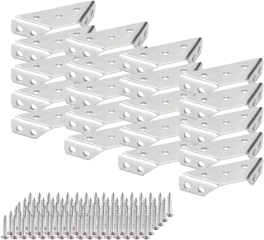 Stainless Steel Angle Corner Brackets, 20Pcs Angle Corner Bracket Triangle Corner Brace Stainless Steel Corner Connector Furniture Corner Connector, Stainless Steel Furniture Corner Connector image number 5