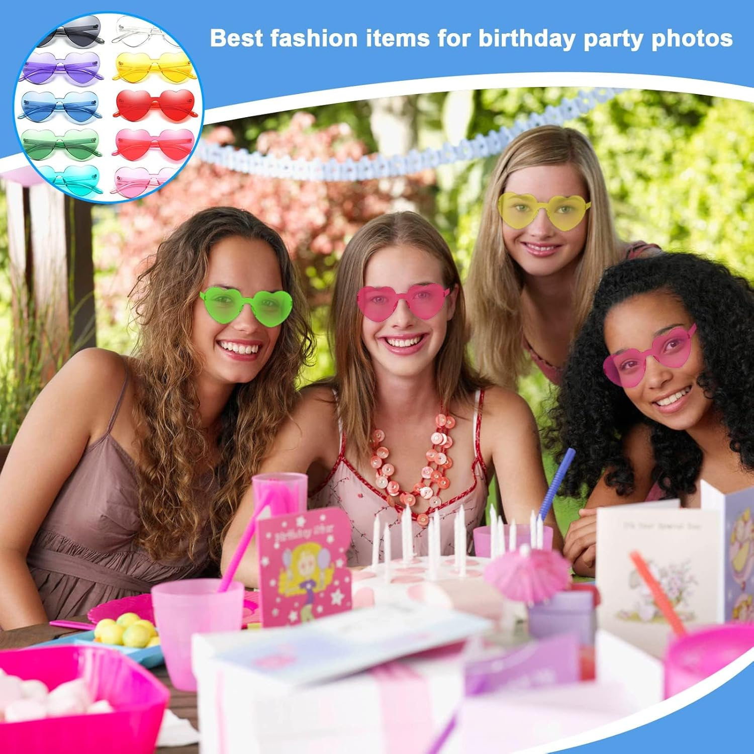 Love Sunglasses, 10 Pairs Heart Rimless Sunglasses, Kids Sunglasses Tinted Eyewear for Beach Festival Christmas Party image number 1