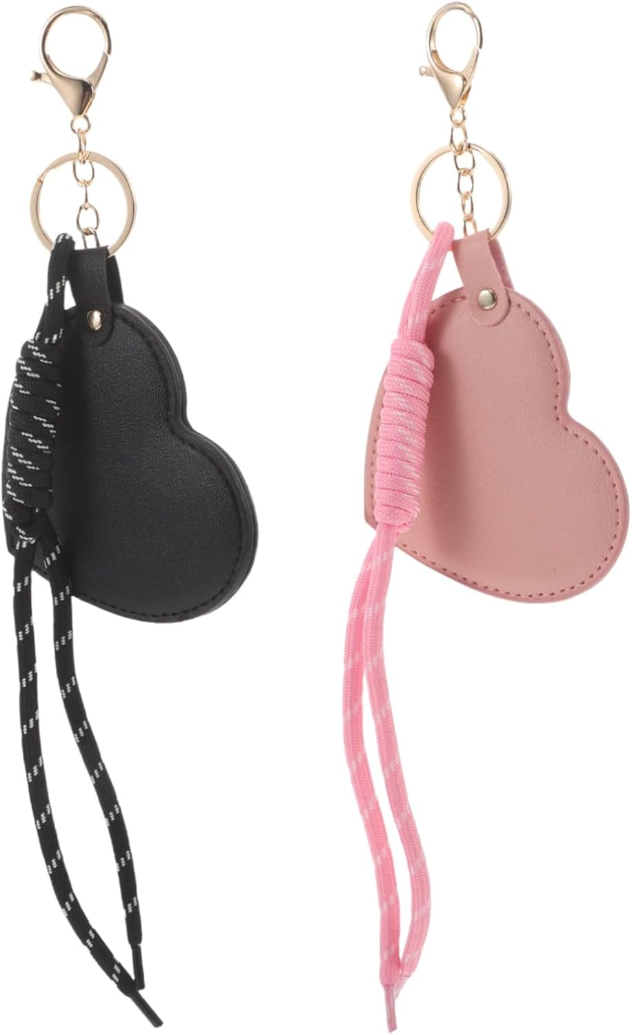 BELLIFFY 2Pcs Heart-Shaped Compact Mirrors with Rotation Portable Mini Pocket Makeup Mirrors with Stylish Wristlet Keychain Travel Purse Accessories for Women Lightweight and Gray Design