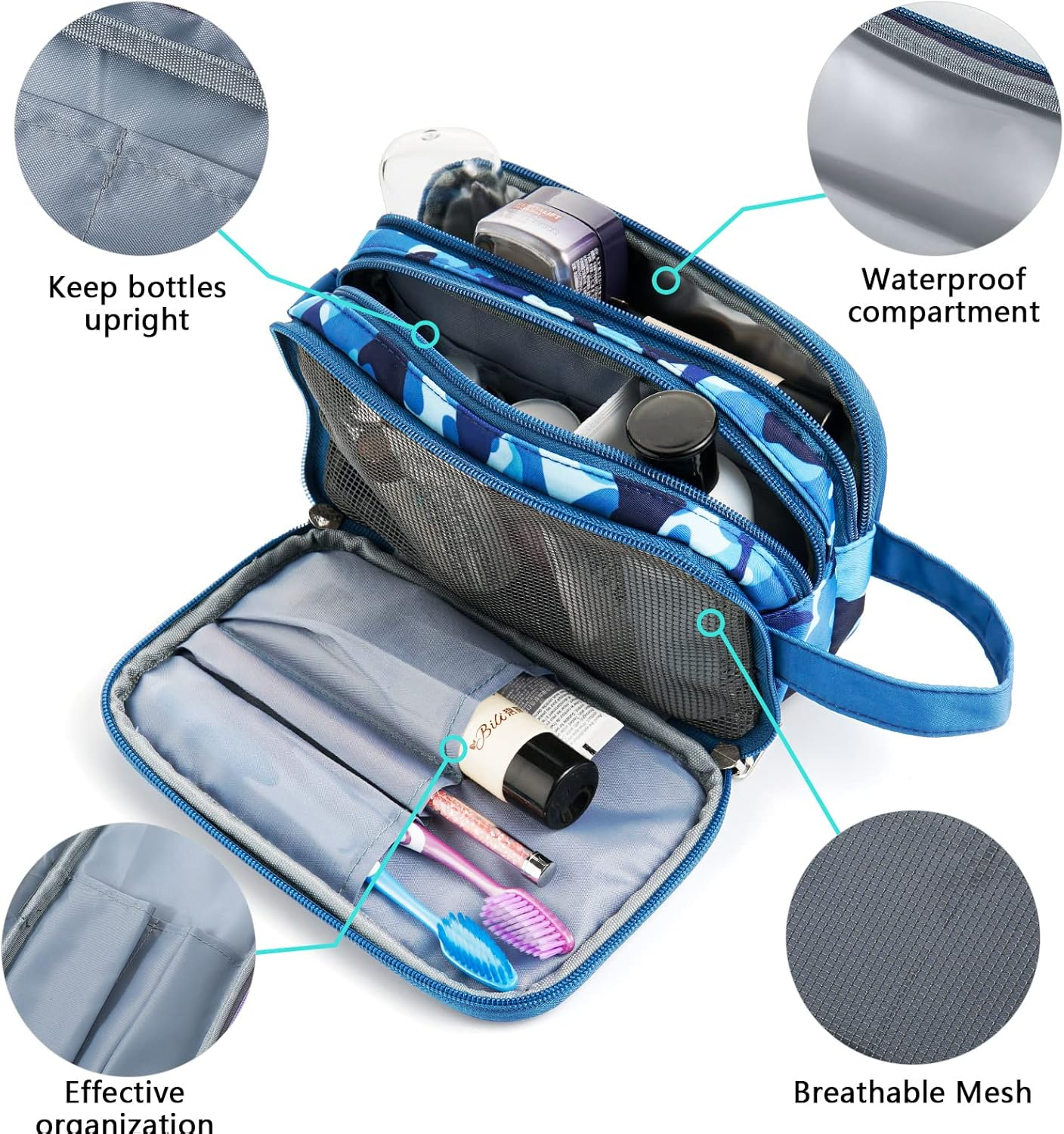 Hapycat Kids Toiletry Bag for Girls and Boys, Shark Blue - Space Blue image number 5