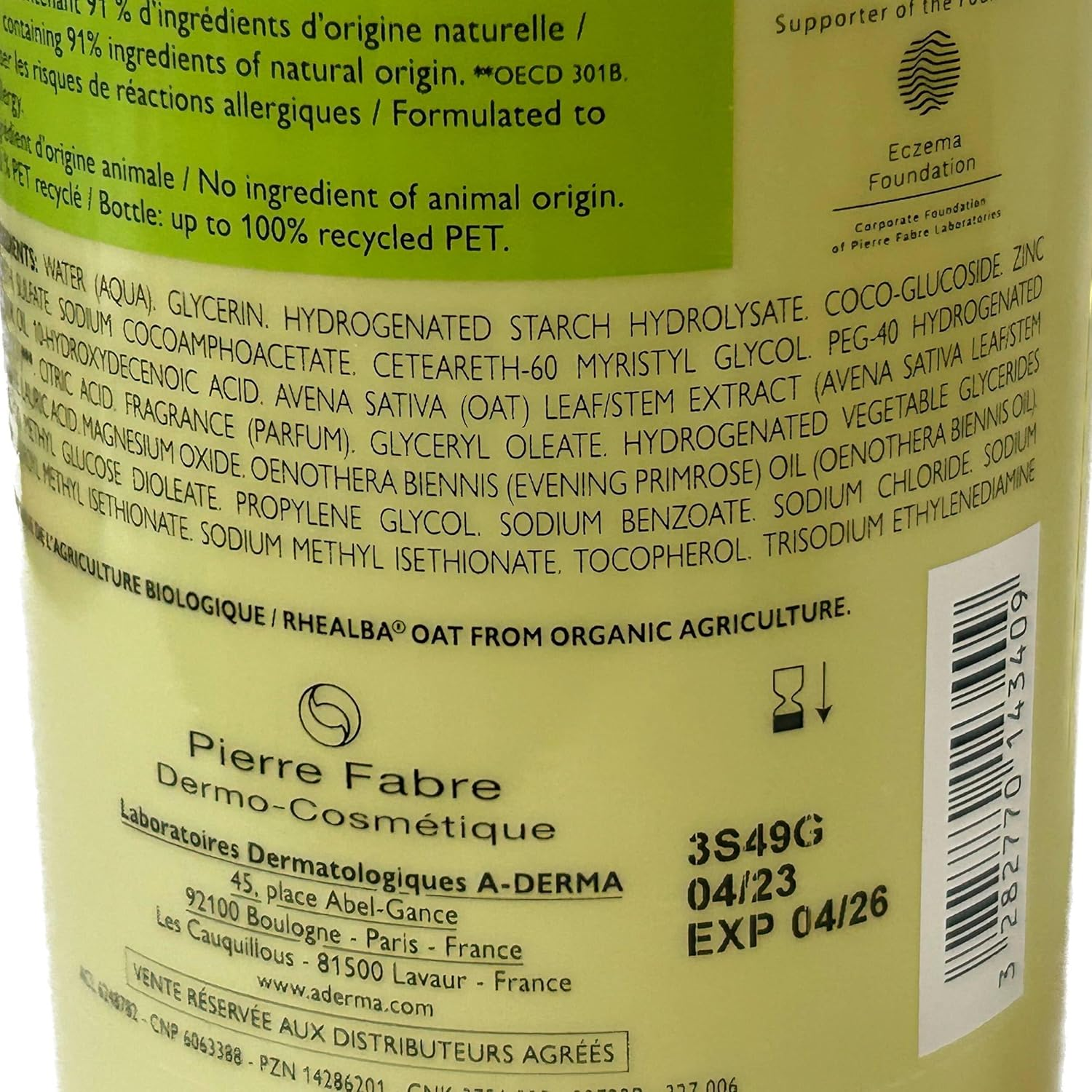 Aderma Exomega Control Emollient Cleansing Oil Anti-Scratching 750Ml image number 3