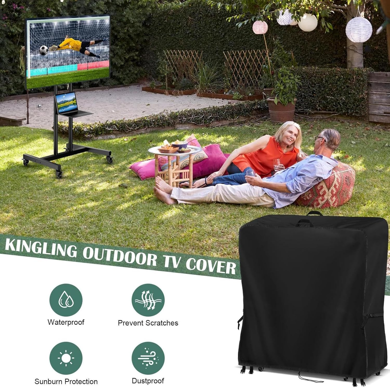 TV Outdoor Cover Waterproof | Mobile TV Carts Covers | Dustproof Television Screen Protector Shield for Garden Patio Lawn Backyard Courtyard Deck