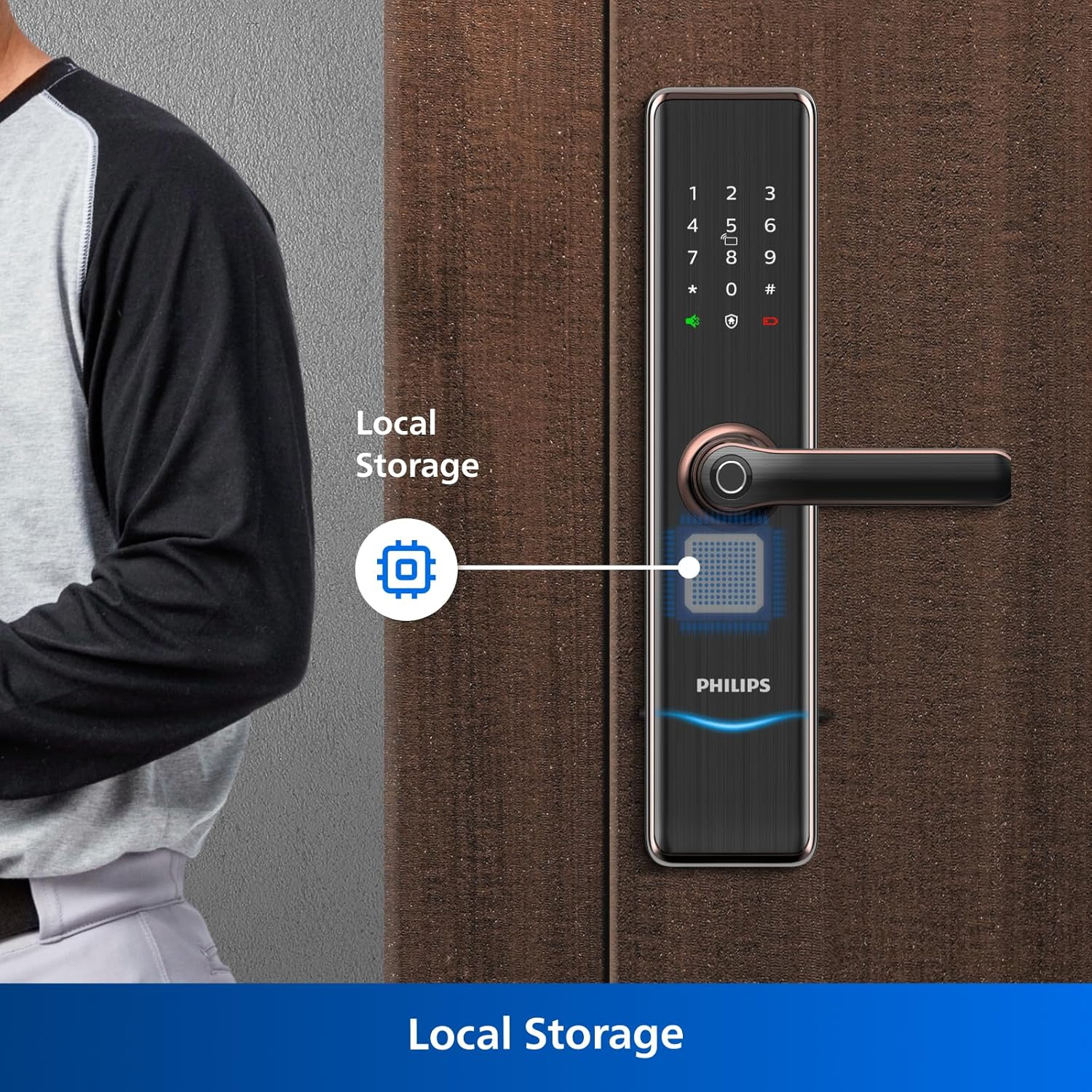 Philips Easykey 7300-5HB Smart Door Lock - Fingerprint and Keyless Entry, Home Improvement, Safety Lock - Copper - Black image number 3