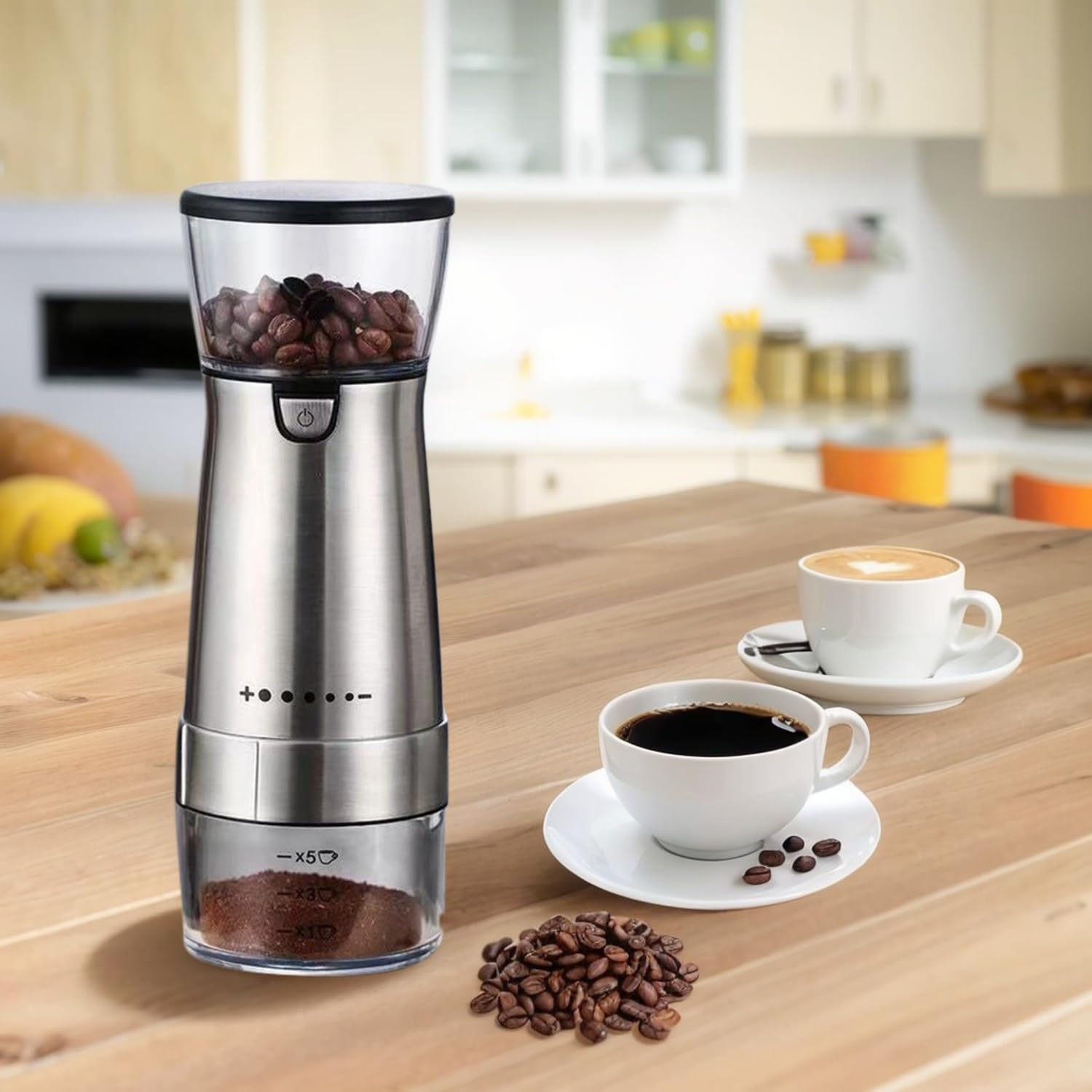 Portable Electric Coffee Grinder Stainless Steel Body Ceramic Burr Grinder 5 Grind Settings USB Rechargeable One-Touch Operation image number 4