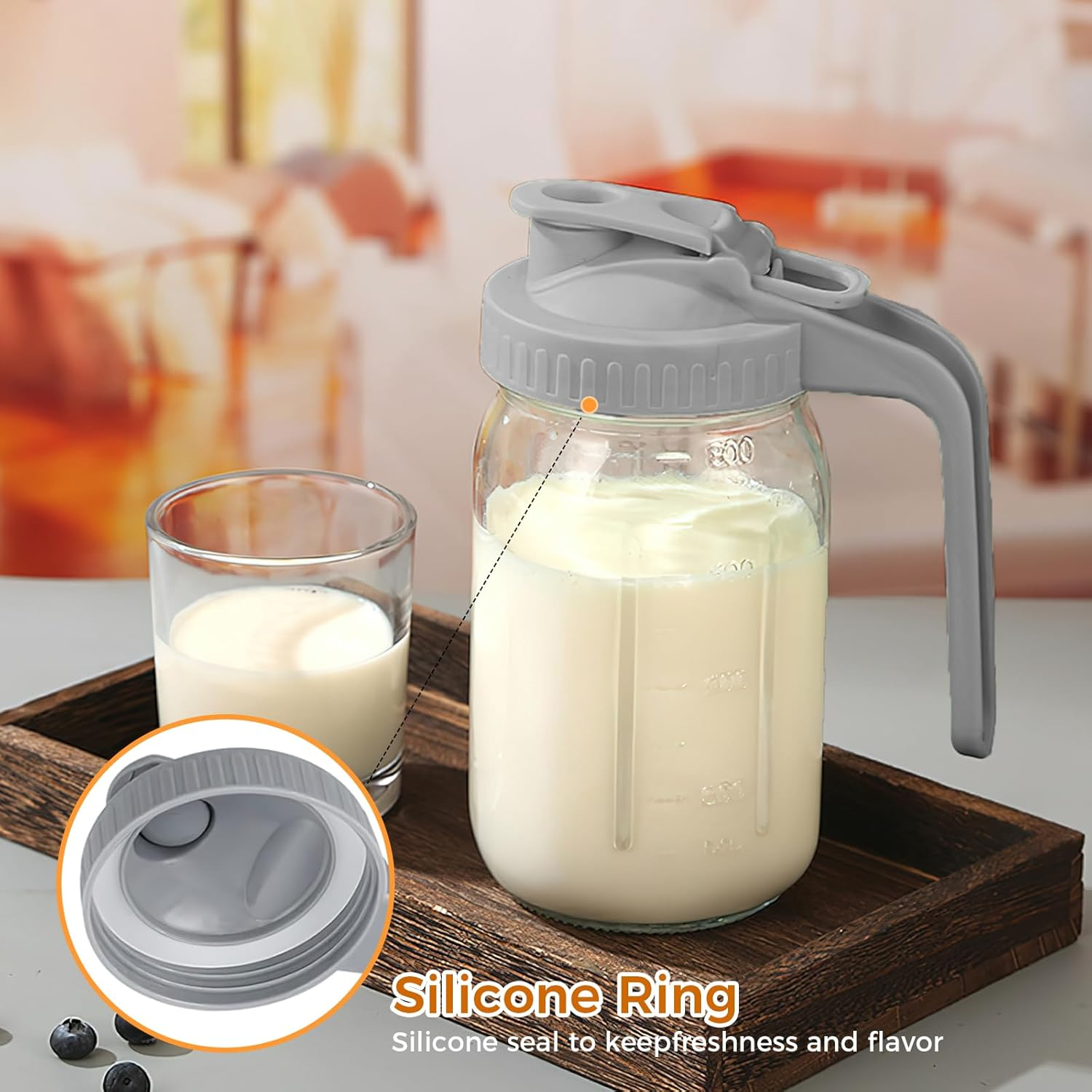 32 Ounce Glass Mason Jar Water Bottle with Spout Handle Leak Proof Silicone Seal Ideal for Cold Brew Coffee Milk Juice Lemonade Breast Milk Storage and Other Beverages Easy Clean Ergonomic Design image number 5