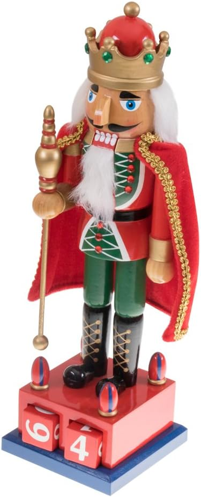 Clever Creations Traditional King Nutcracker Collectible Wooden Christmas Nutcracker | Festive Holiday D&eacute;cor | Advent Calendar Stand | Red and Green | Holding Gold Scepter | 100% Wood | 15" Tall image number 4