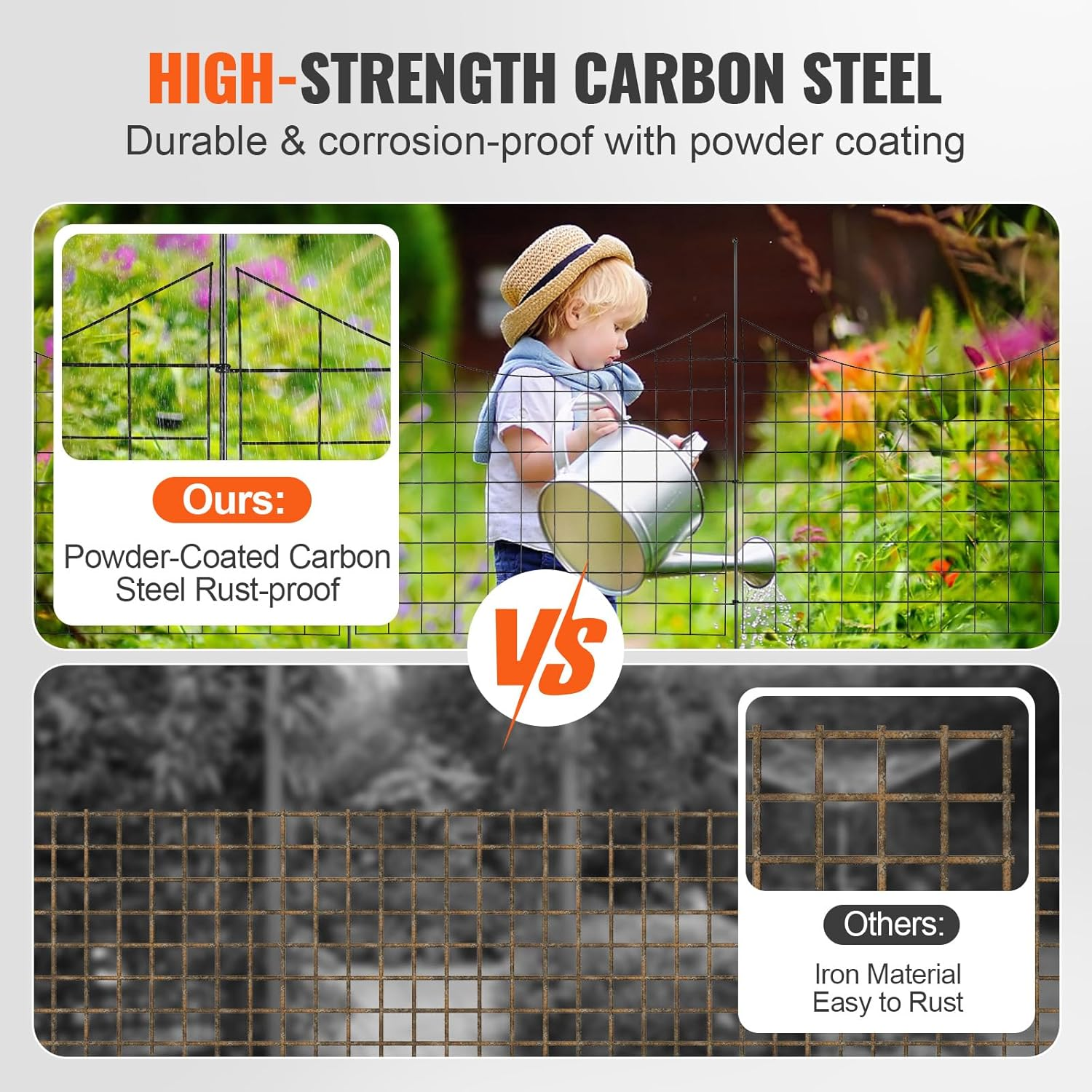 VEVOR Garden Fence, No Dig Animal Barrier 75&times;93 Cm, Underground Decorative Fencing with 6.38 Cm Spike Spacing, Metal Dog Barrier for Yard and Outdoor Patio, 5 Pack