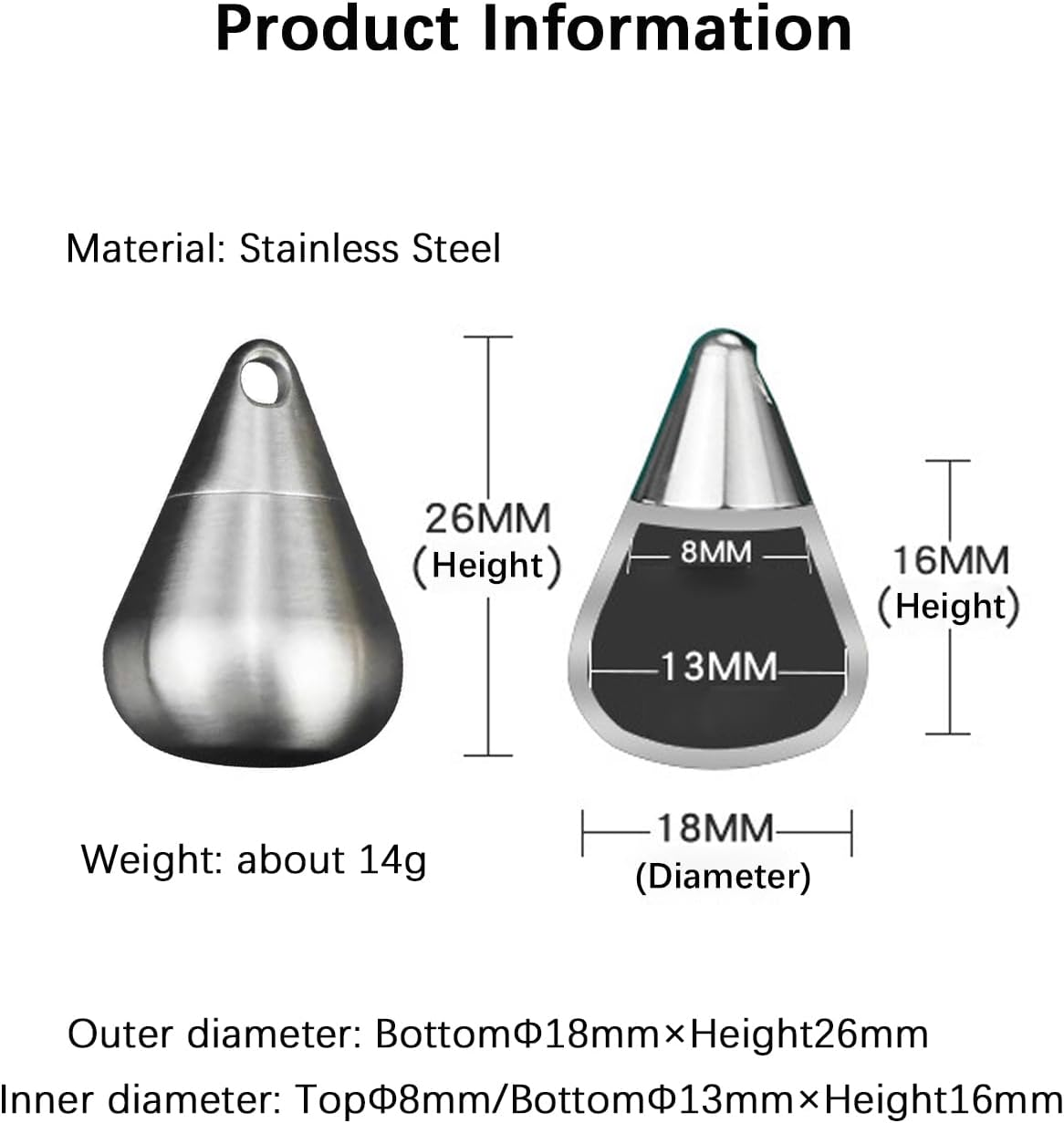 Small Drop-Shaped Pill Box Organiser, Waterproof Keychain Pill Holder, Stainless Steel Pill Container for Travel Pocket Purse, Unique Pendant for Necklace, Portable EDC Pill Case with Keyring for Outdoor/Daily/Emergency (Teardrop) - Teardrop image number 2