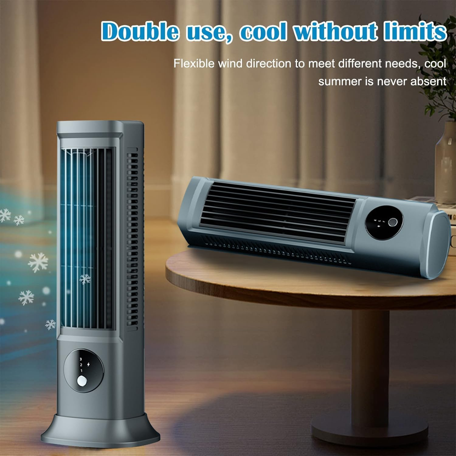 Tower Fan, Bladeless Fan Can Stand or Lie Down, Standing Fan USB-C Rechargeable, Three-Speed Wind, Portable Tower Fan for Indoor Home Room Bedroom Office Use image number 6