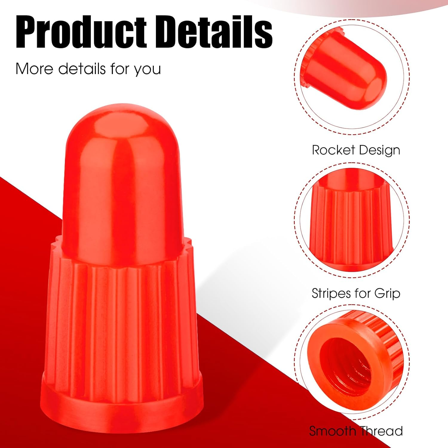Red Plastic Bike Tire Valve Caps (20 Pack) - Compatible with MTB, Road Bike, Bicycle - Presta/French Valves - Transparent image number 2