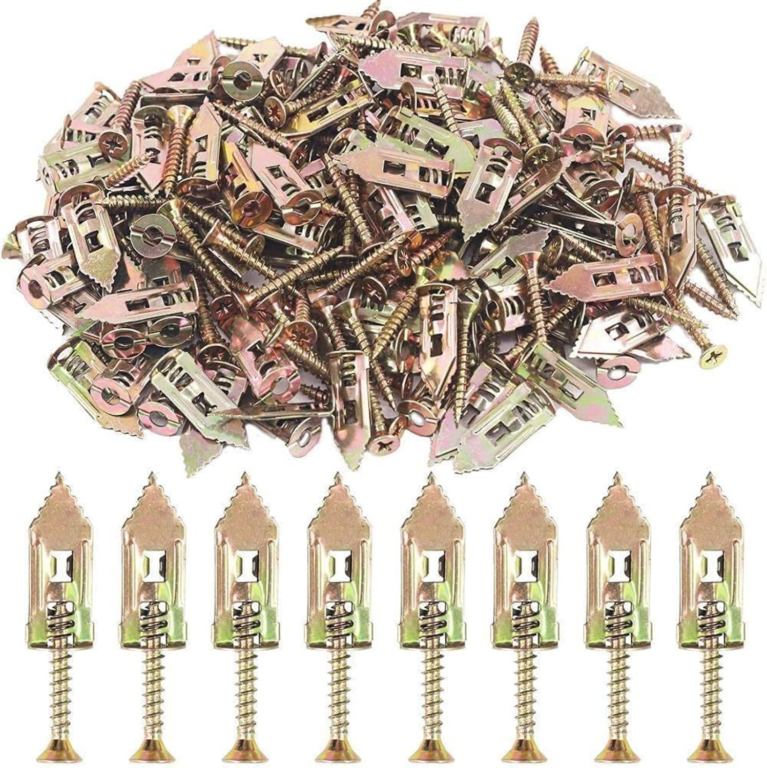 Snokay Metal Self-Drilling Anchor Kit for Plasterboard Fixings | 100Pcs 12X30Mm Hammer Drive Anchors | Plated Plasterboard Fixings | Perfect for TV, Bike, Shelf, Cabinets, Curtains, Calligraphy image number 3