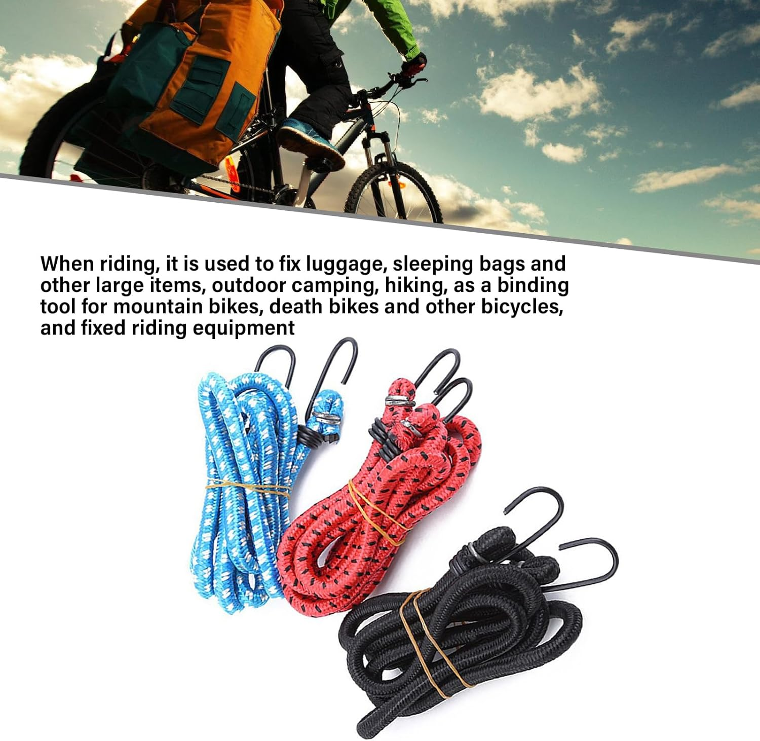 3 Piece Elastic Bungee Strap Set with Camping Weather Resistant Elastic Luggage Cord Bungee Cord Hook for Securing Luggage image number 2