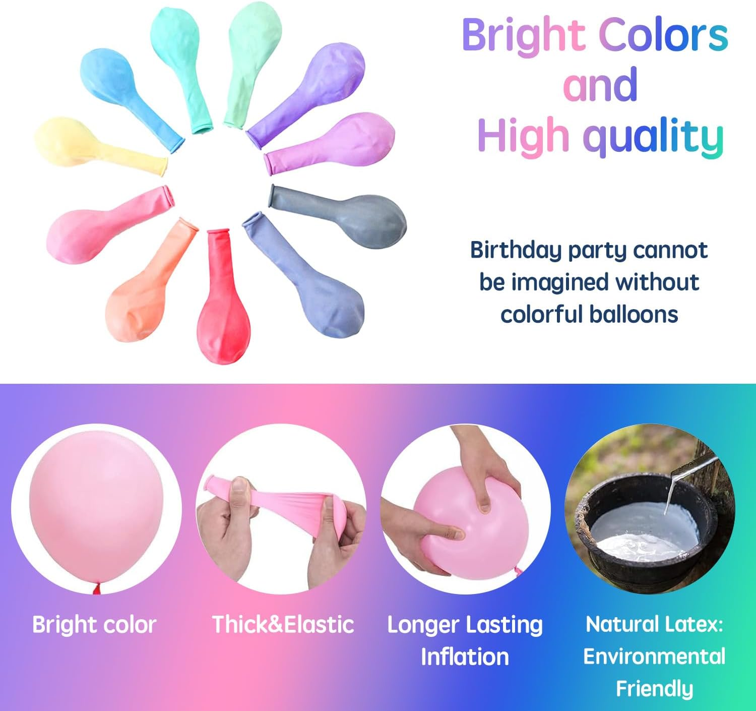 100-Pack 10 Inch Latex Party Balloons | Assorted Color Helium Balloons for Birthday, Wedding, Graduation | Premium Quality Balloons for All Celebrations | 100% Biodegradable (Multicolor) image number 3
