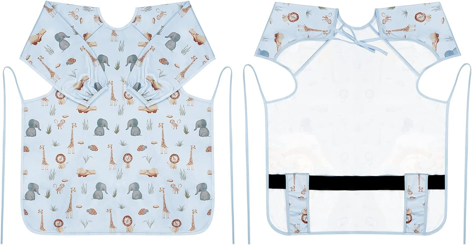 Vicloon Coverall Baby Feeding Bib, Weaning Bib Attaches to Highchair and Table, Long Sleeves Bib with Waterproof - Blue image number 6