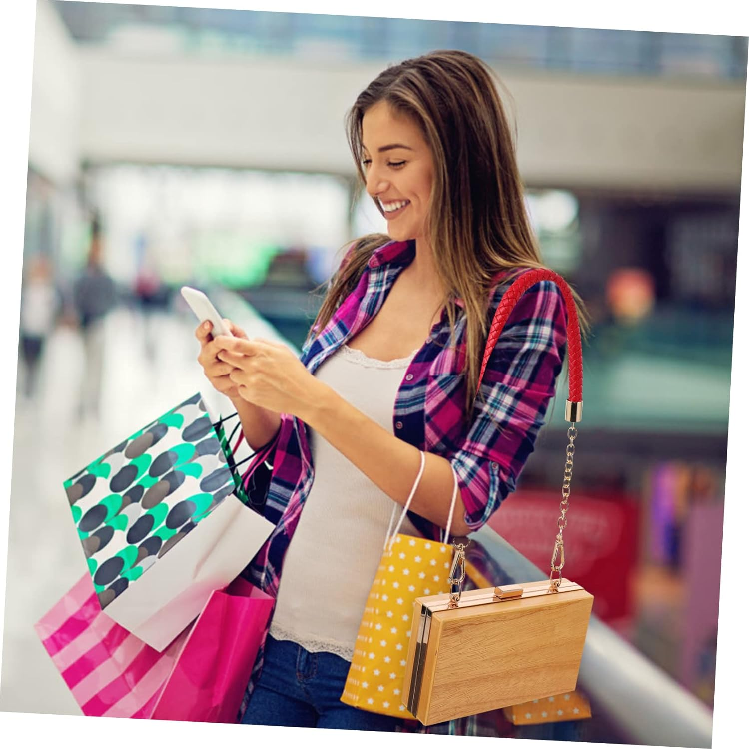 SEWOART Tape Metal Joycon Chain Purse Strap DIY Wallet Strap Watch Bands for Women Handbag for Women Purses for Women Tote Bag Shoulder Strap Shoulder Bags White Pu Leather Miss Handle image number 5